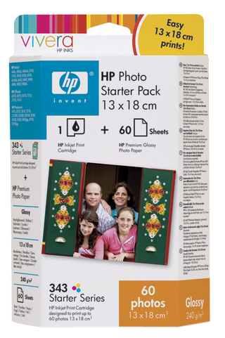 Obrzek - Zkladn fotografick sada HP Photo Starter Pack ady 343 s inkousty Vivera, 13 x 18cm, 60 list