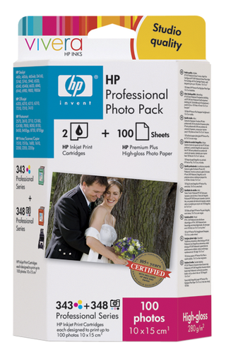 Obrzek - Fotografick sada HP Professional Photo Pack ady 343/348 s inkousty Vivera, 10 x 15cm, 100 list